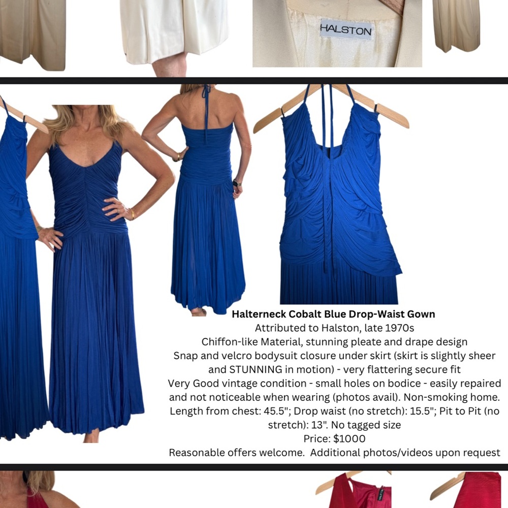 Elegant vtg Blue Halter gown